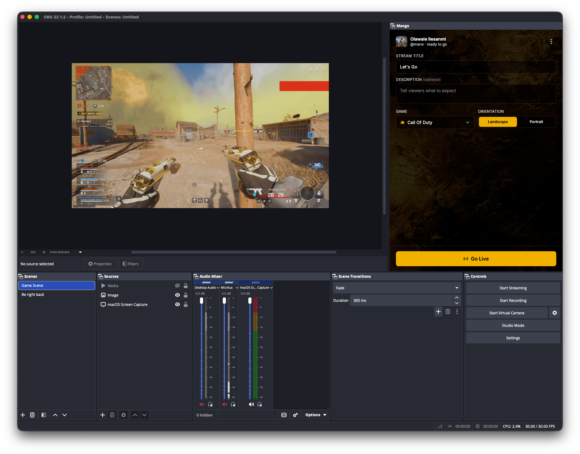 Mango OBS Plugin: macos screenshot 1